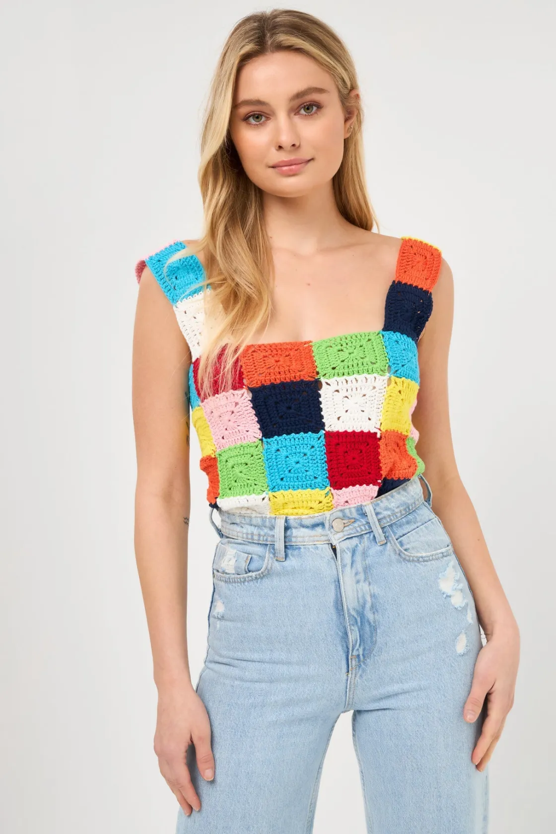 english_factory__colorblo_3-3.webp ENGLISH FACTORY Tops*- Colorblock Crochet Tank Top MULTI