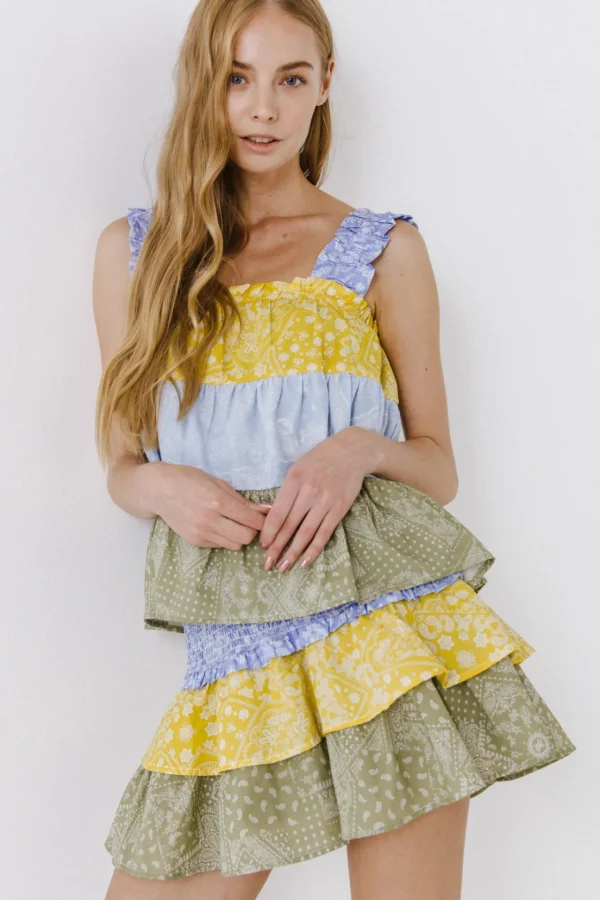 ENGLISH FACTORY Tops*- Colorblock Paisley Top MULTI