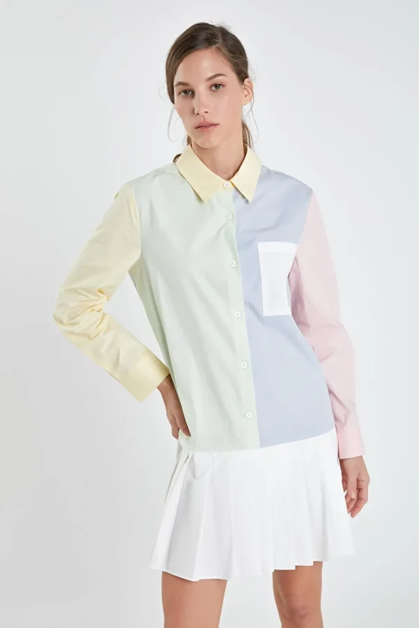 ENGLISH FACTORY Tops*- Colorblocked Shirt Dress MULTI