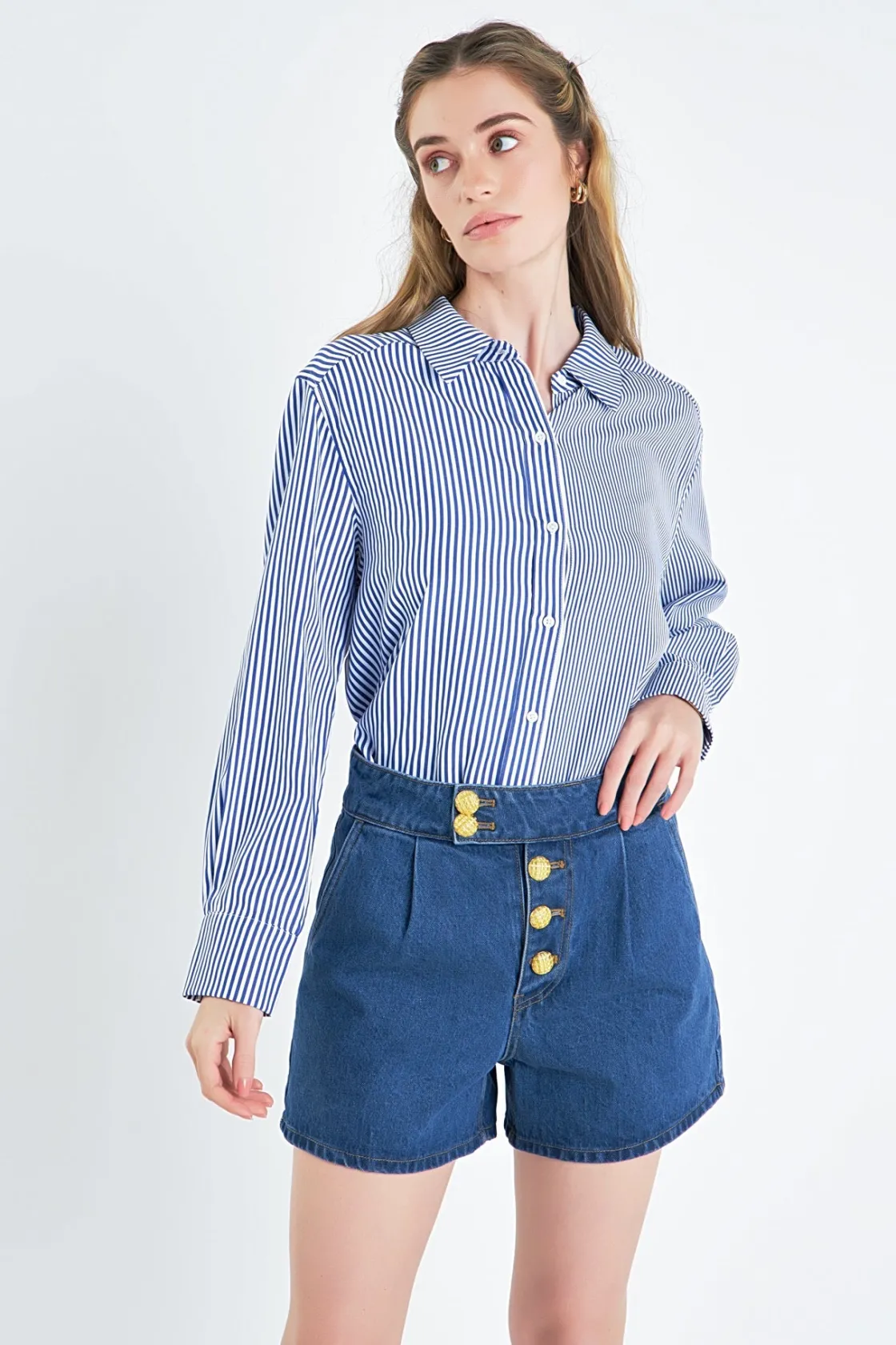 english_factory__colorblo_3-8.webp ENGLISH FACTORY Shirts & Blouses | Tops*- Colorblock Stripe Cotton Shirt