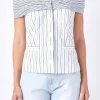 ENGLISH FACTORY Tops*- Combination Stripe Off Shoulder Top WHITE/NAVY