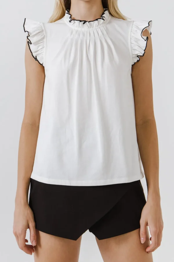 ENGLISH FACTORY Tops*- Contrast Stitch Sleeveless T-Shirt WHITE