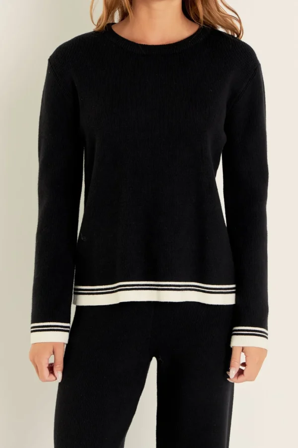 ENGLISH FACTORY Matching Sets | Tops*- Contrast Stripe Detail Knit Top BLACK/IVORY