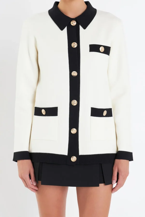 ENGLISH FACTORY Sweaters & Knits | Tops*- Contrast Details Knit Cardigan WHITE/BLACK