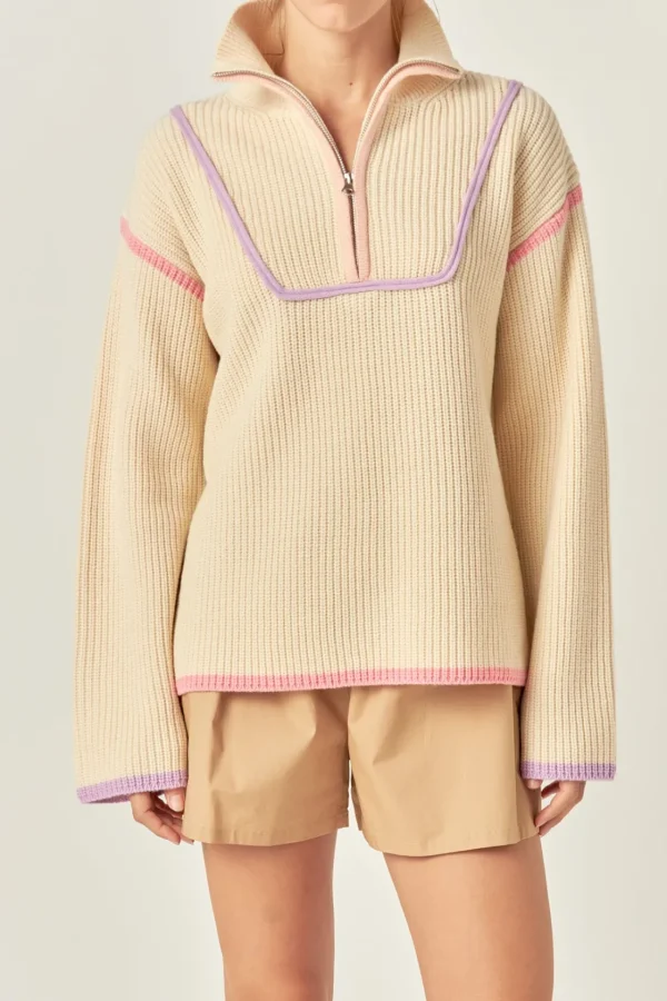 ENGLISH FACTORY Sweaters & Knits | Tops*- Contrast Piping Quarter-Zip Sweater