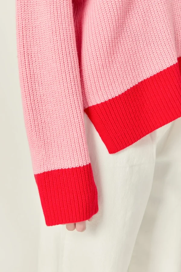ENGLISH FACTORY Sweaters & Knits | Tops*- Contrast Zip Pullover Sweater PINK/RED