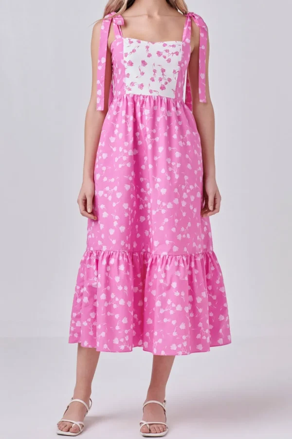 ENGLISH FACTORY Floral Dresses*- Contrast Floral Maxi Dress PINK/WHITE