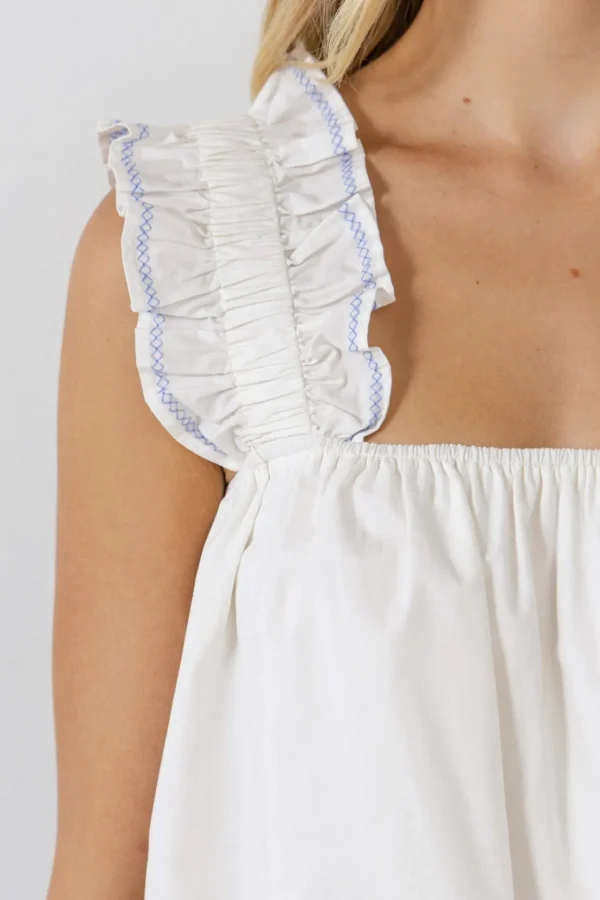 ENGLISH FACTORY Tops*- Contrast Embroidery Tiered Top WHITE