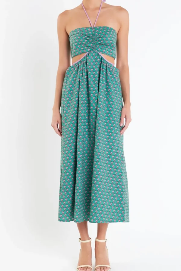 ENGLISH FACTORY Boho Dresses | Tops*- Contrast Straps Floral Cut Out Maxi Dress GREENMULTI