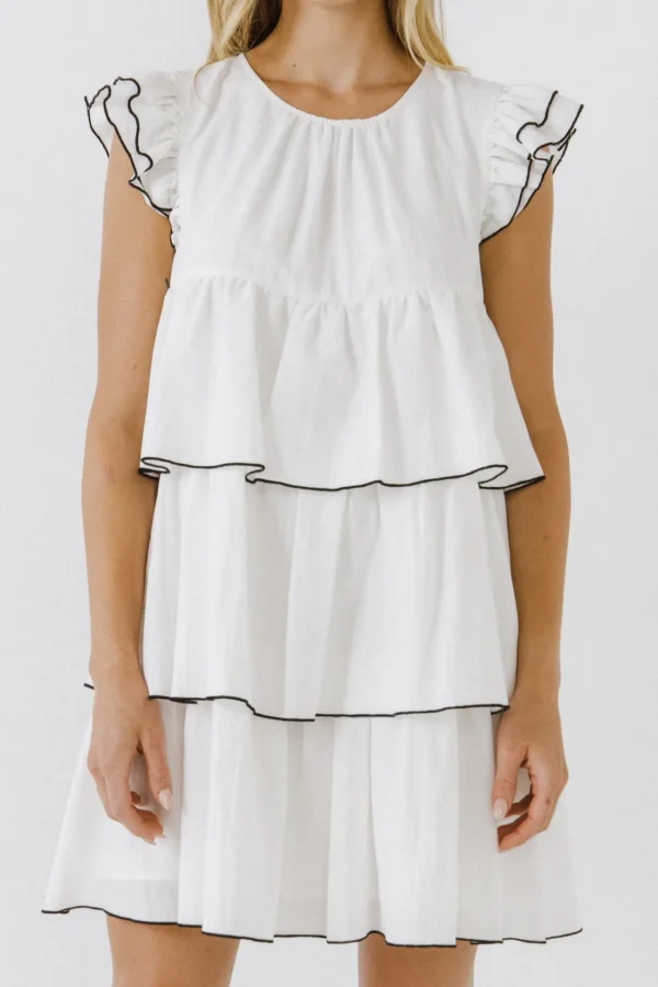ENGLISH FACTORY Boho Dresses | Tops*- Contrast Detail Babydoll Dress WHITE