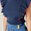 ENGLISH FACTORY Tops*- Contrast Merrow Detail Ruffled Knit Top