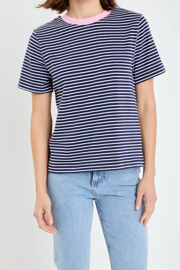 ENGLISH FACTORY Tops*- Contrast Rib Stripe T-shirt