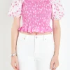 ENGLISH FACTORY Tops*- Contrast Floral Smocked Top PINK/WHITE