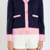 ENGLISH FACTORY Jackets & Coats | Tops*- Contrast V-neck Cardigan BLUE/PINK