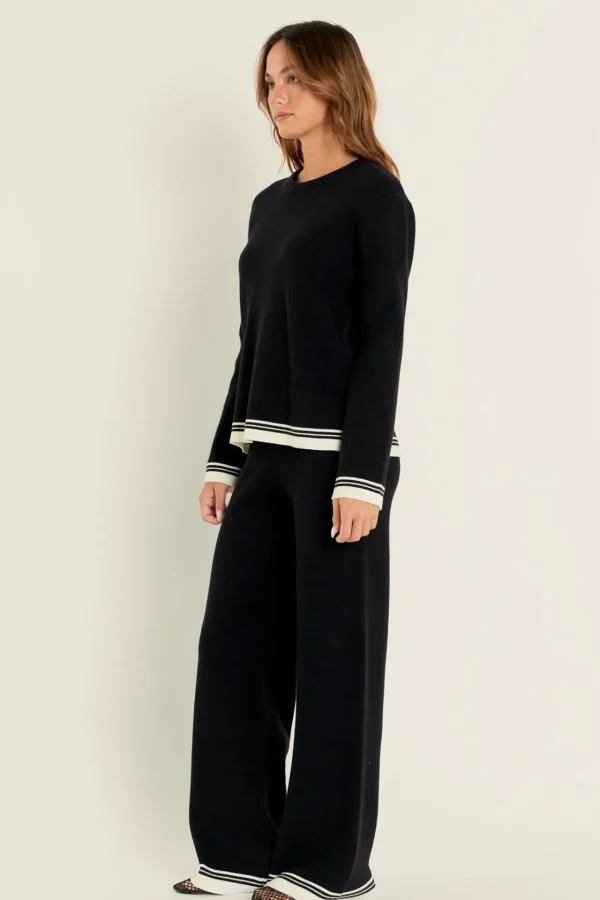 ENGLISH FACTORY Matching Sets | Tops*- Contrast Stripe Detail Knit Top BLACK/IVORY