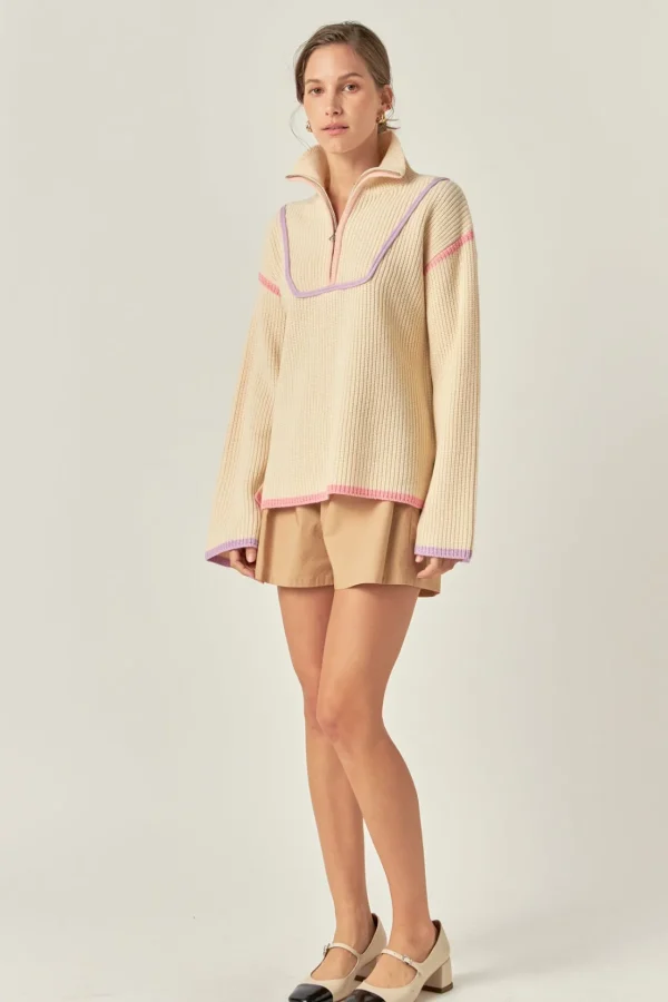 ENGLISH FACTORY Sweaters & Knits | Tops*- Contrast Piping Quarter-Zip Sweater