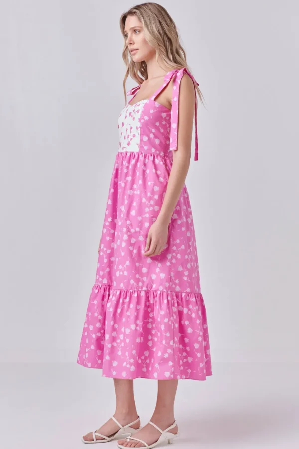 ENGLISH FACTORY Floral Dresses*- Contrast Floral Maxi Dress PINK/WHITE