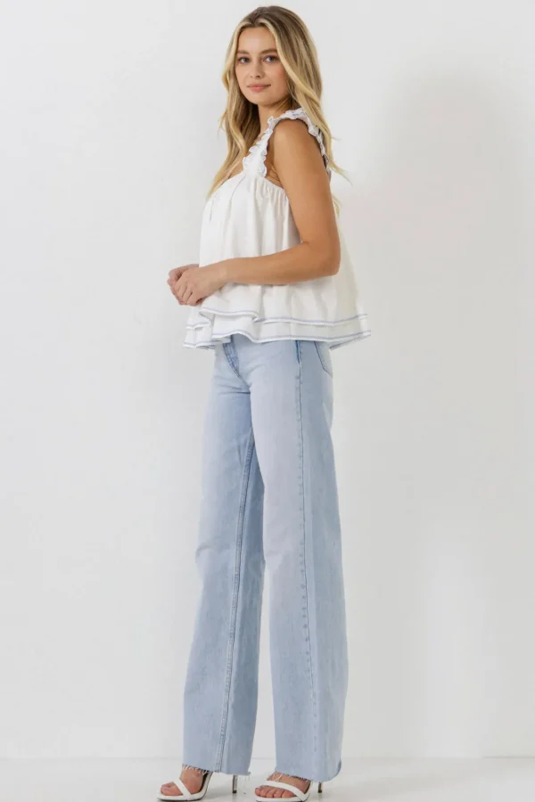 ENGLISH FACTORY Tops*- Contrast Embroidery Tiered Top WHITE
