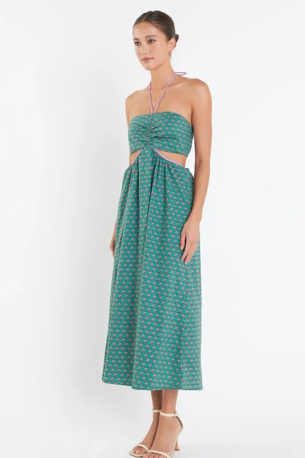 ENGLISH FACTORY Boho Dresses | Tops*- Contrast Straps Floral Cut Out Maxi Dress GREENMULTI