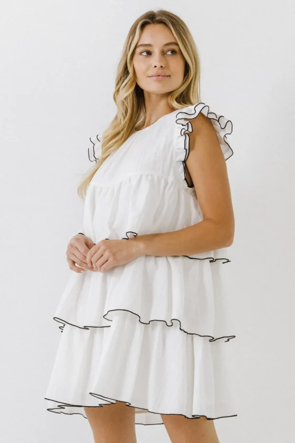 ENGLISH FACTORY Boho Dresses | Tops*- Contrast Detail Babydoll Dress WHITE