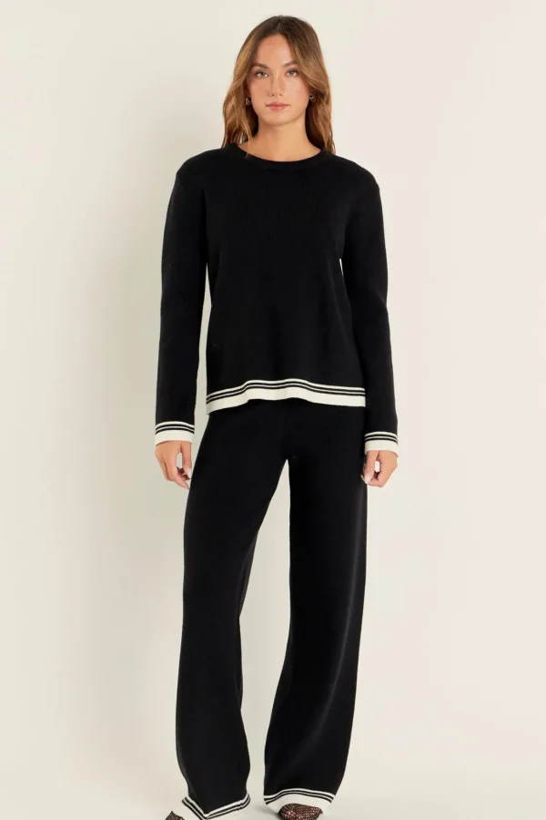 ENGLISH FACTORY Matching Sets | Pants*- Contrast Stripe Detail Knit pants BLACK/IVORY