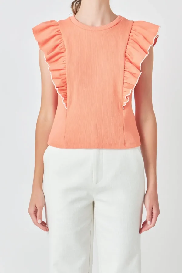 ENGLISH FACTORY Tops*- Contrast Merrow Detail Ruffled Knit Top