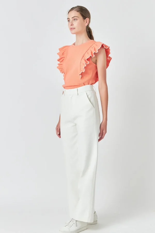 ENGLISH FACTORY Tops*- Contrast Merrow Detail Ruffled Knit Top
