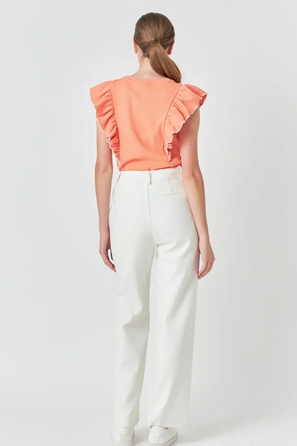 ENGLISH FACTORY Tops*- Contrast Merrow Detail Ruffled Knit Top