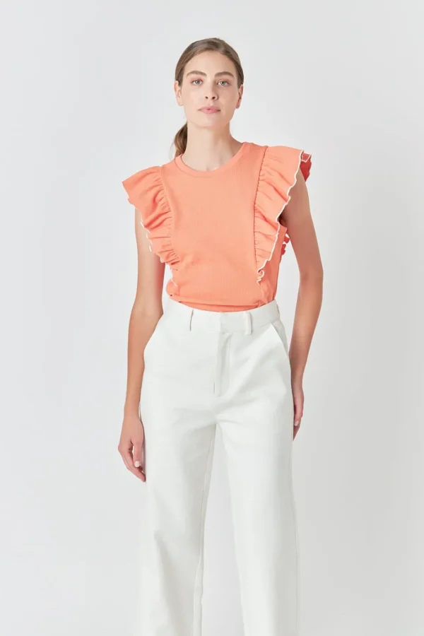 ENGLISH FACTORY Tops*- Contrast Merrow Detail Ruffled Knit Top