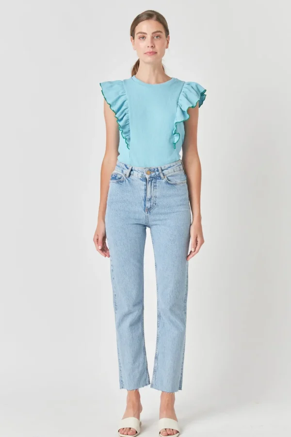ENGLISH FACTORY Tops*- Contrast Merrow Detail Ruffled Knit Top