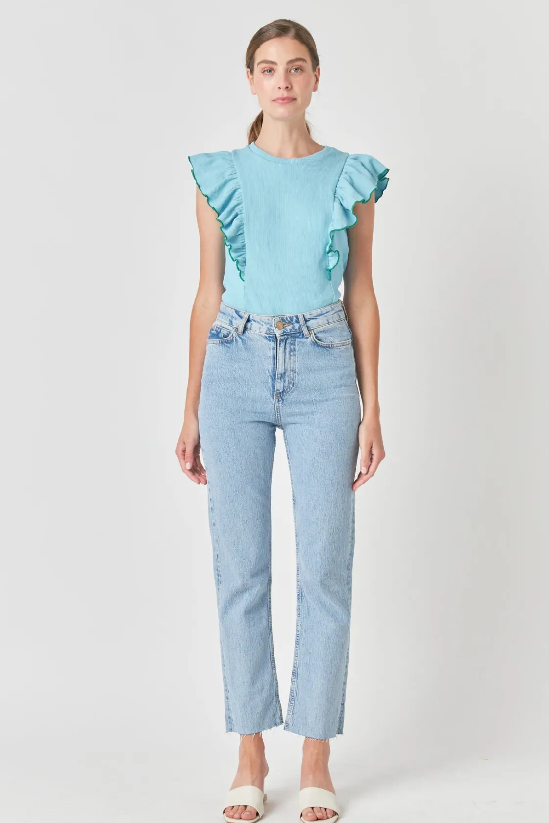 english_factory__contrast_14.webp ENGLISH FACTORY Tops*- Contrast Merrow Detail Ruffled Knit Top