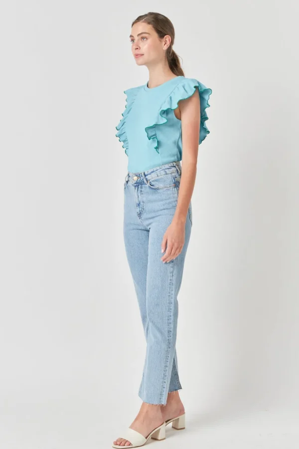 ENGLISH FACTORY Tops*- Contrast Merrow Detail Ruffled Knit Top