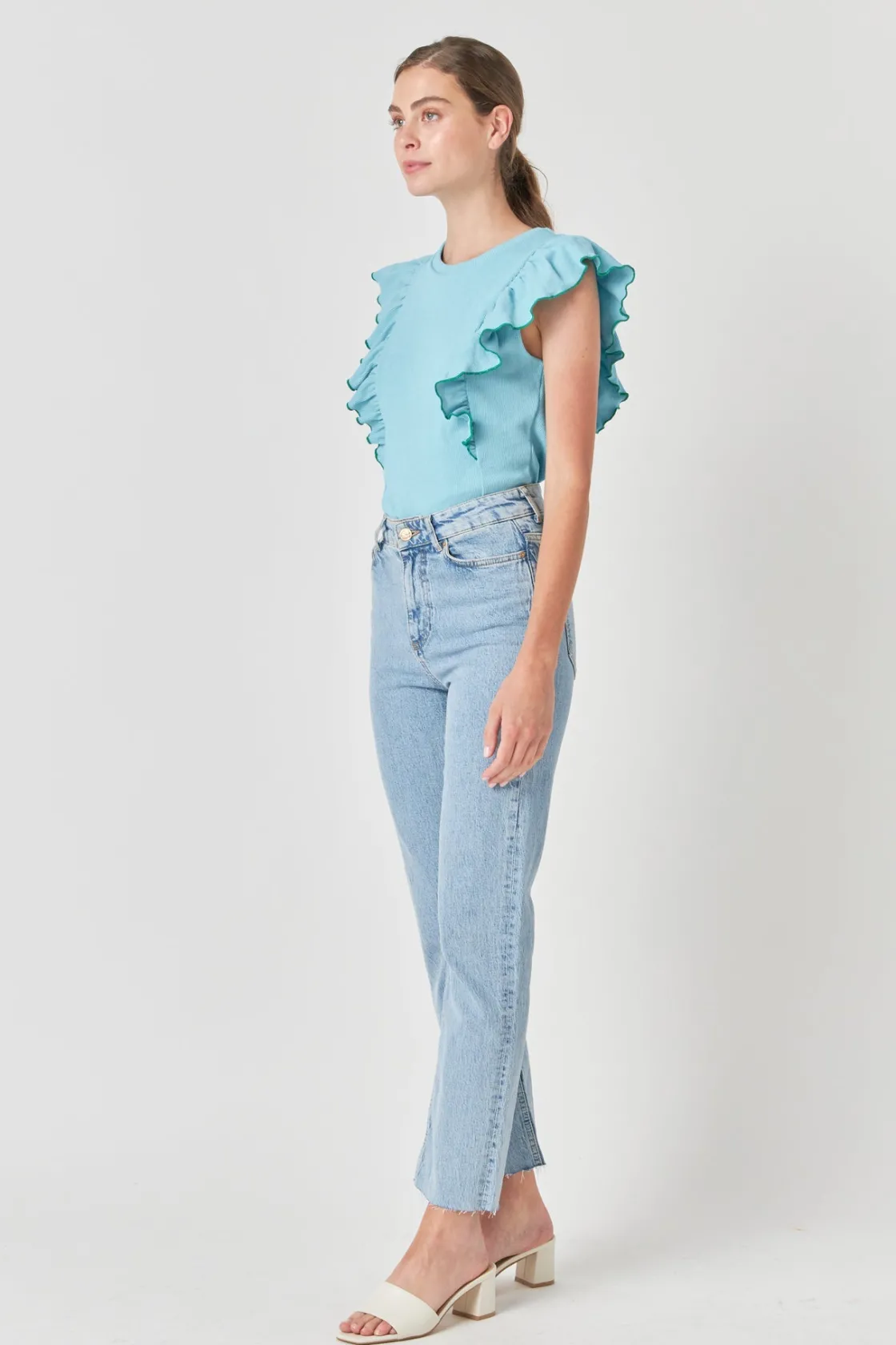 english_factory__contrast_16.webp ENGLISH FACTORY Tops*- Contrast Merrow Detail Ruffled Knit Top
