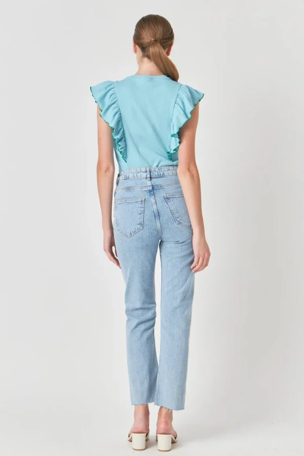 ENGLISH FACTORY Tops*- Contrast Merrow Detail Ruffled Knit Top