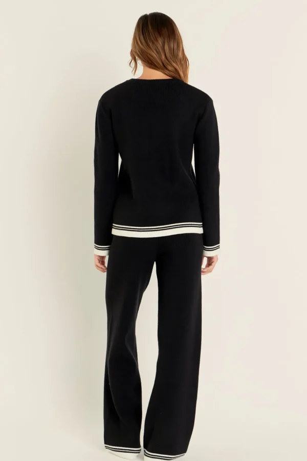 ENGLISH FACTORY Matching Sets | Tops*- Contrast Stripe Detail Knit Top BLACK/IVORY