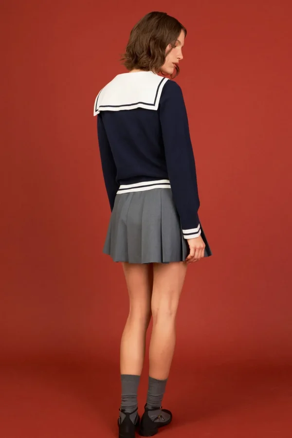 ENGLISH FACTORY Sweaters & Knits*- Contrast Sailor Collar Cardigan NAVY/WHITE