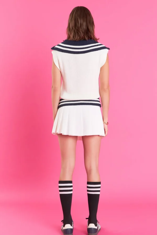 ENGLISH FACTORY Sweaters & Knits | Tops*- Contrast Collar Half Zip-up Sweater WHITE/NAVY