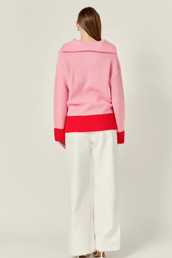 ENGLISH FACTORY Sweaters & Knits | Tops*- Contrast Zip Pullover Sweater PINK/RED
