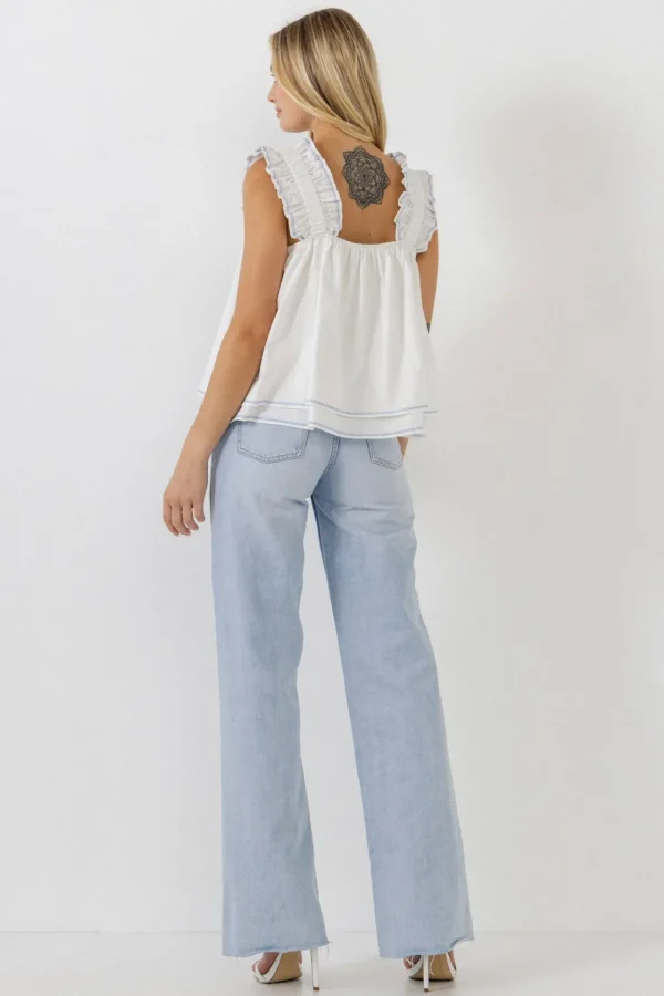 ENGLISH FACTORY Tops*- Contrast Embroidery Tiered Top WHITE
