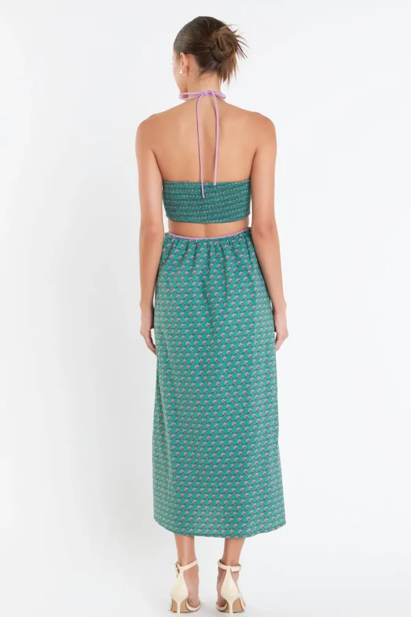 ENGLISH FACTORY Boho Dresses | Tops*- Contrast Straps Floral Cut Out Maxi Dress GREENMULTI