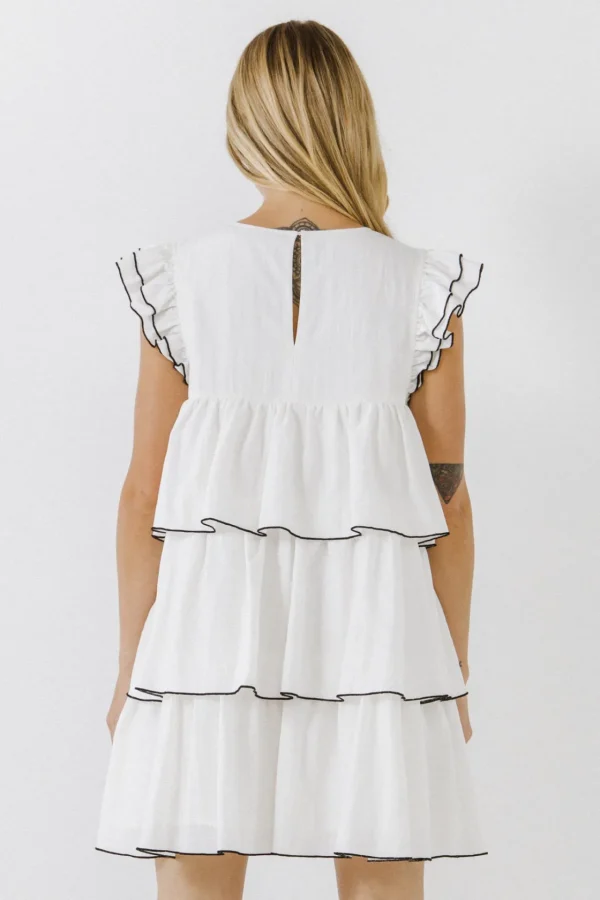 ENGLISH FACTORY Boho Dresses | Tops*- Contrast Detail Babydoll Dress WHITE