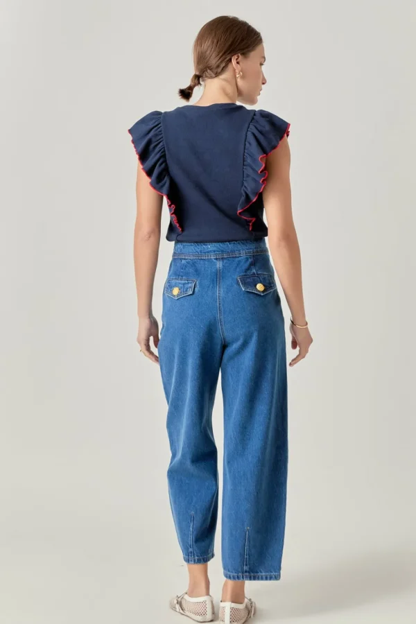 ENGLISH FACTORY Tops*- Contrast Merrow Detail Ruffled Knit Top