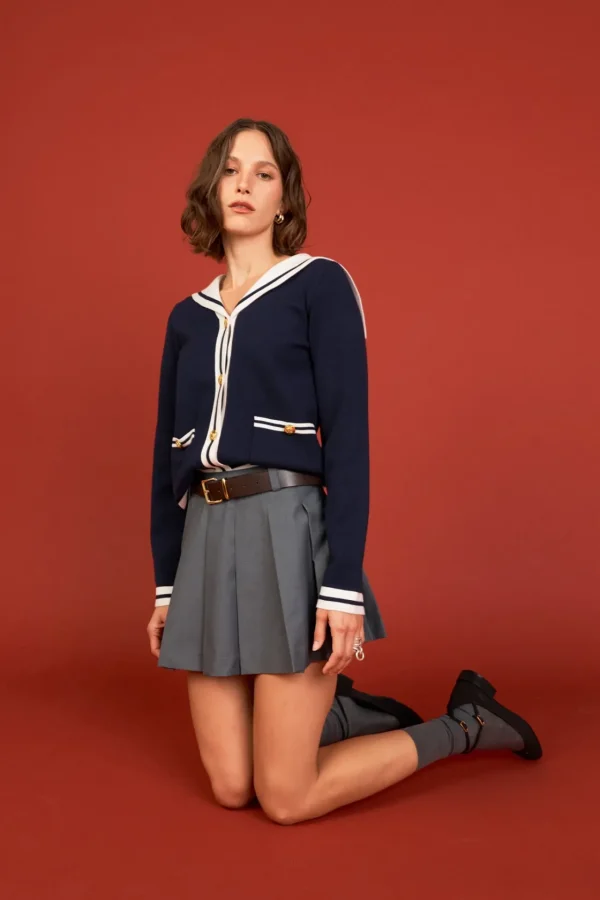 ENGLISH FACTORY Sweaters & Knits*- Contrast Sailor Collar Cardigan NAVY/WHITE