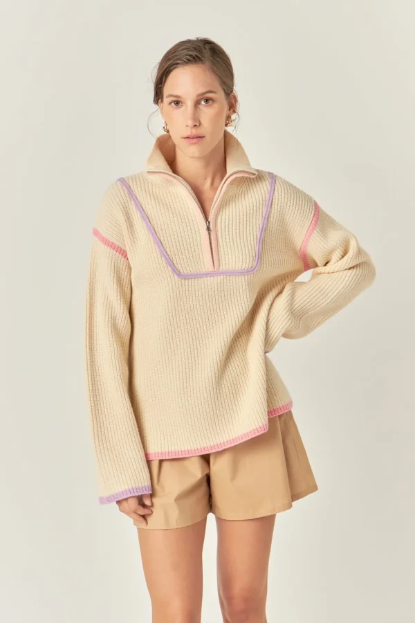ENGLISH FACTORY Sweaters & Knits | Tops*- Contrast Piping Quarter-Zip Sweater