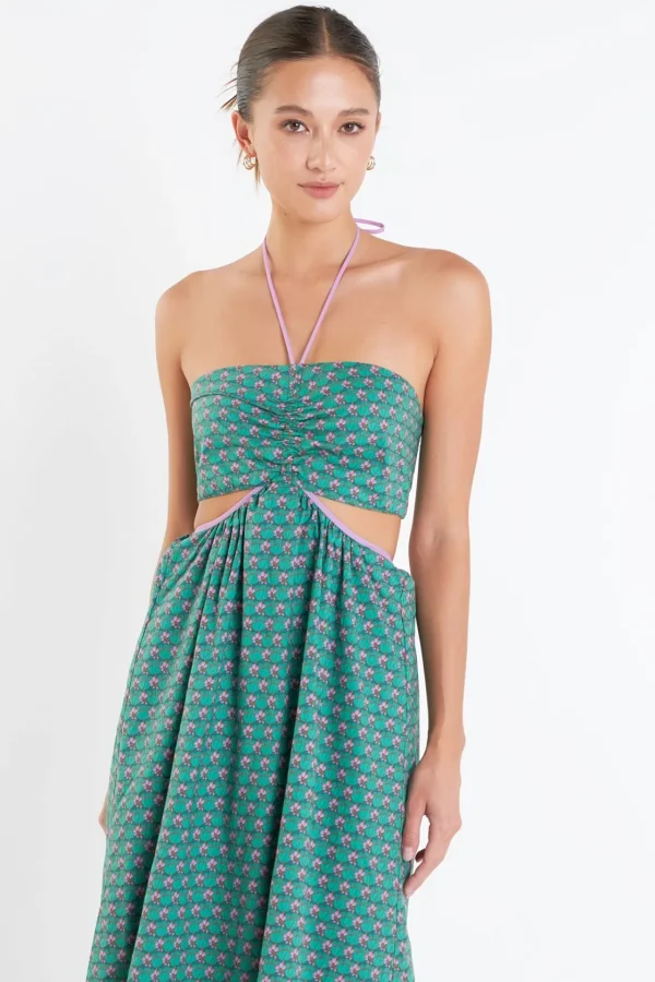 ENGLISH FACTORY Boho Dresses | Tops*- Contrast Straps Floral Cut Out Maxi Dress GREENMULTI