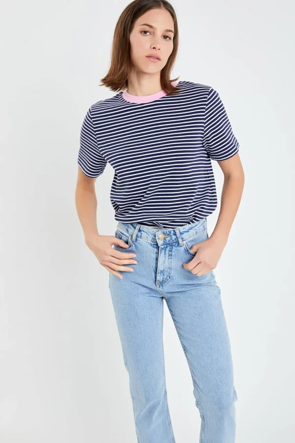 ENGLISH FACTORY Tops*- Contrast Rib Stripe T-shirt