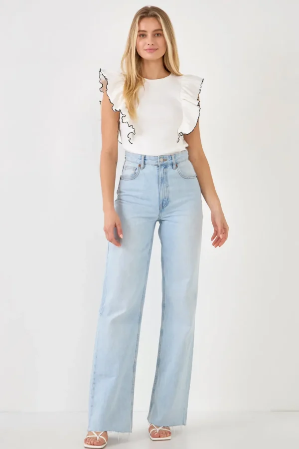 ENGLISH FACTORY Tops*- Contrast Merrow Detail Ruffled Knit Top