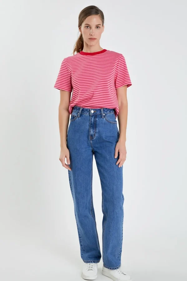 ENGLISH FACTORY Tops*- Contrast Rib Stripe T-shirt