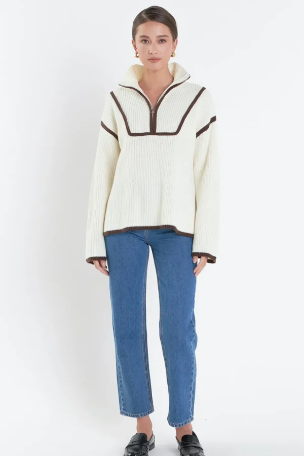 ENGLISH FACTORY Sweaters & Knits | Tops*- Contrast Piping Quarter-Zip Sweater