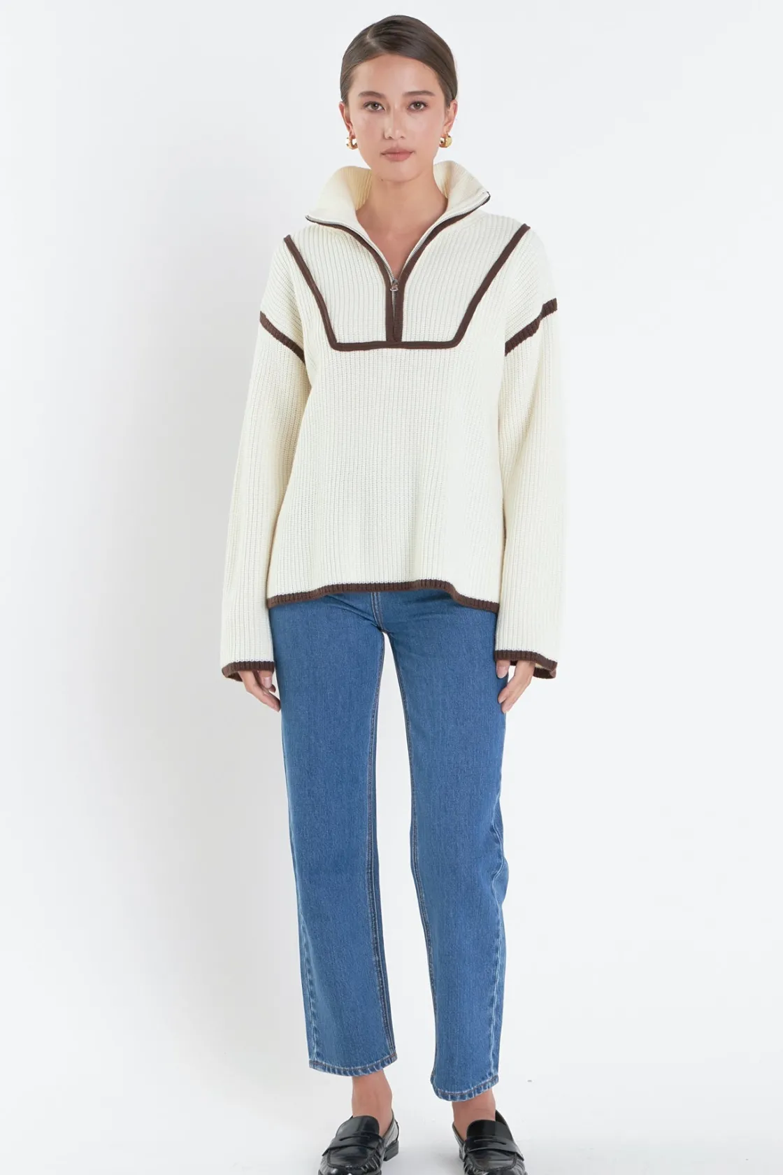 english_factory__contrast_4-5.webp ENGLISH FACTORY Sweaters & Knits | Tops*- Contrast Piping Quarter-Zip Sweater